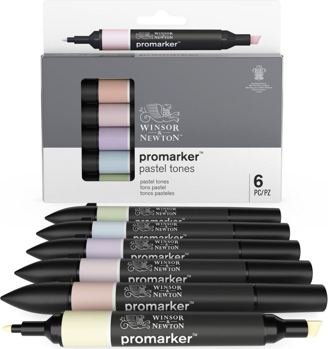 Winsor Newton 0290113 ProMarker™ 6 Pastelltöne-Set | Professionelle Layoutmarker, Alkoholmarker