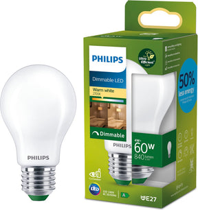 Philips led philips ultra efficient led lamp mat - 60 w - e27 - dimbaar warmwit licht - energielabel a