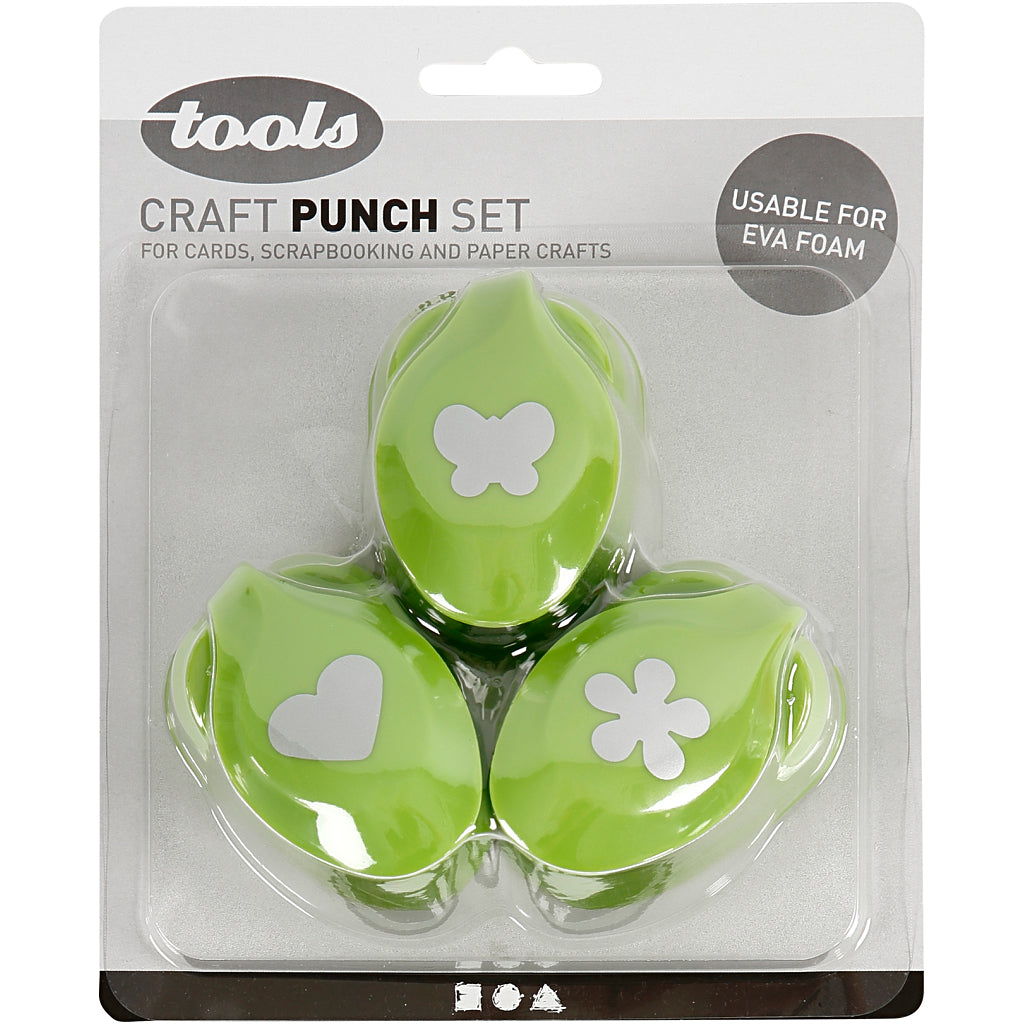 Creativ Company Stanzset, Blume, Schmetterling, Herz, Größe 25 mm, 3 Stück 1 Box