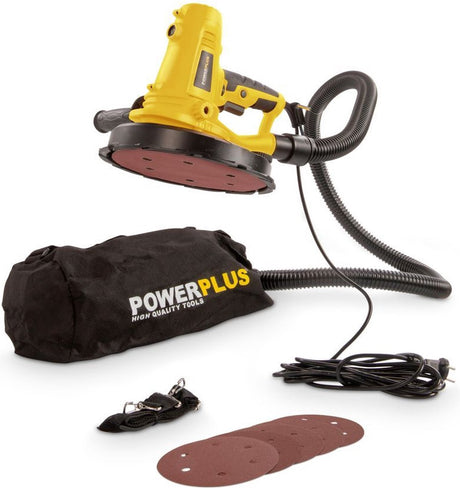Powerplus Elektro-Langstreckenschleifer powx0478 – 1220 W Wand-Deckenschleifer – Schleifpapier ø225 mm – 2300 min-1 – mit 8 Akkus.