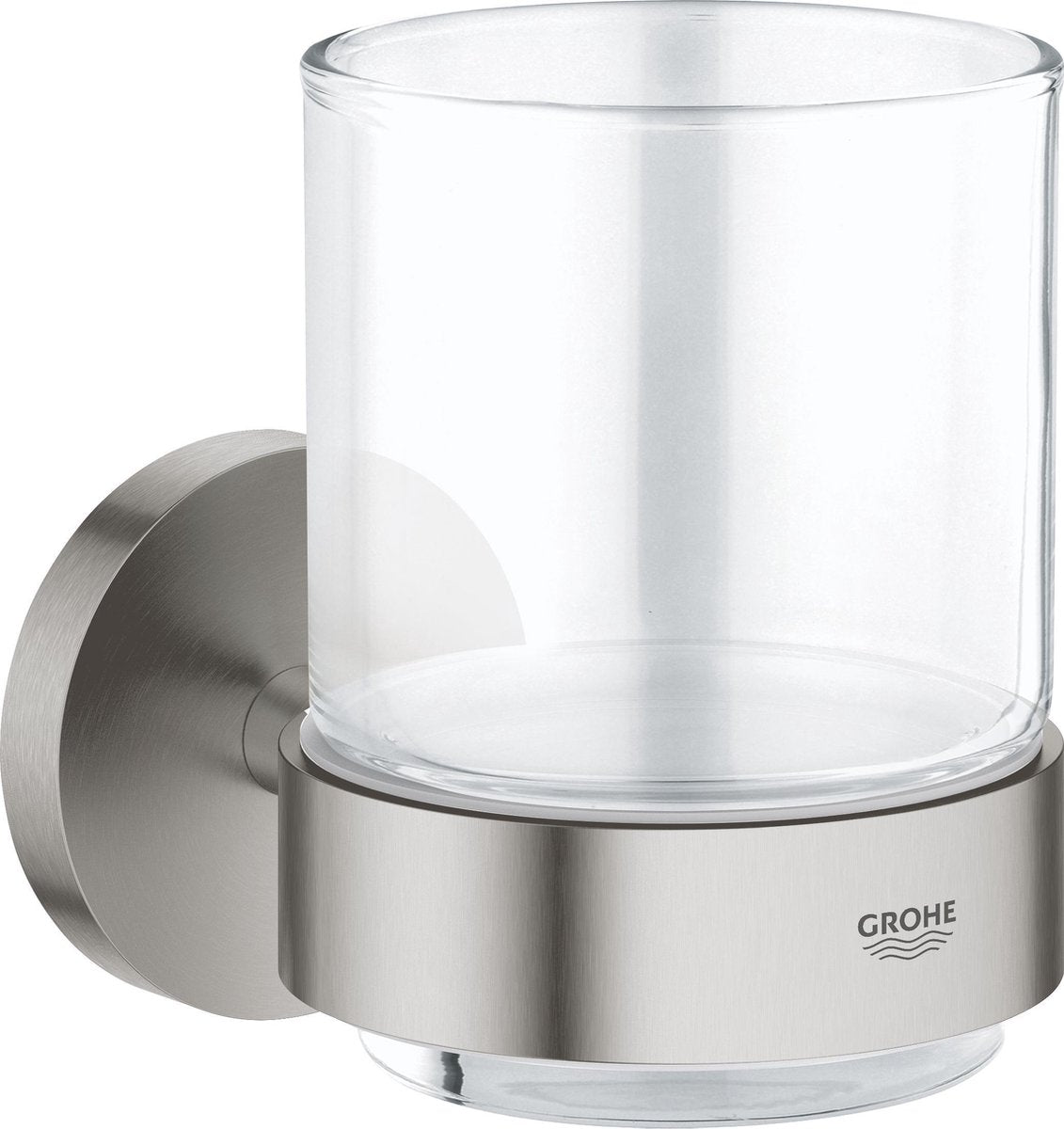 Grohe Essentials-Halter mit Glas – Supersteel (Edelstahl-Optik)