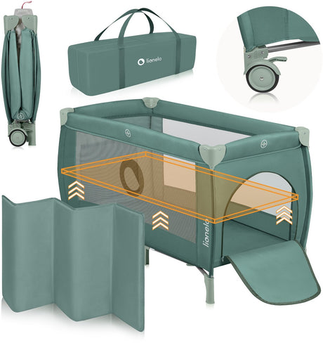 Lionelo stefi plus - campingbedje 2in1 - meegroeibed - reisbedje en box voor kinderen tot 15 kg - zijrtis - hoogwaardige schuimmatras - snel opvouwbaar