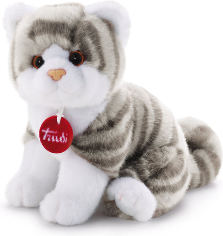 Trudi – klassisches Kuscheltier Katzenkopf 18 cm – handgefertigt in Italien – hochwertiges Plüsch-Kuscheltier – Kuscheltier für Jungen und Mädchen – grau weiß – 14 x 18 x 20 cm, Größe S