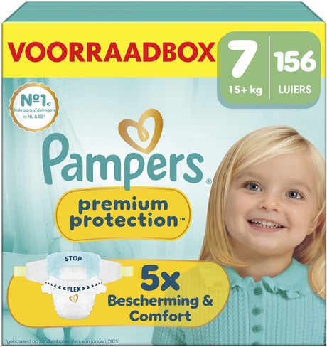 Pampers Premium Protection Größe 7 – 156 Windeln – 15 kg+ – Aufbewahrungsbox