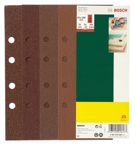 Bosch 25-teiliges Schleifblatt-Set für Exzenterschleifer gelocht 93 x 230 mm – Körnung 60; 80; 120; 240
