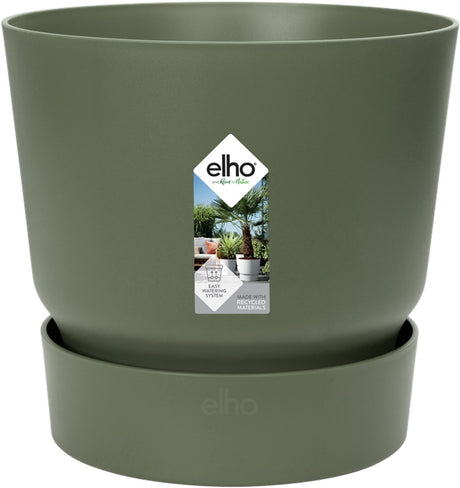Elho Greenville Round 20 – Blumentopf für den Außenbereich mit Wasserreservoir – 100 % recycelter Kunststoff – ø 19,5 x H 18,4 cm – blattgrün