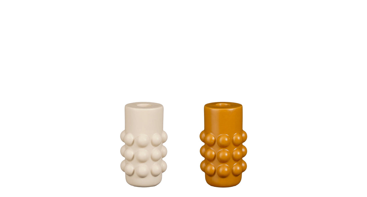 Pam candleholder off white ochre 2 assorted - h13,5xd10,5cm