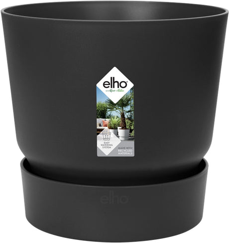 Elho Greenville Round 20 – Blumentopf für den Außenbereich mit Wasserreservoir – 100 % recycelter Kunststoff – ø 19,5 x H 18,4 cm – Living Black