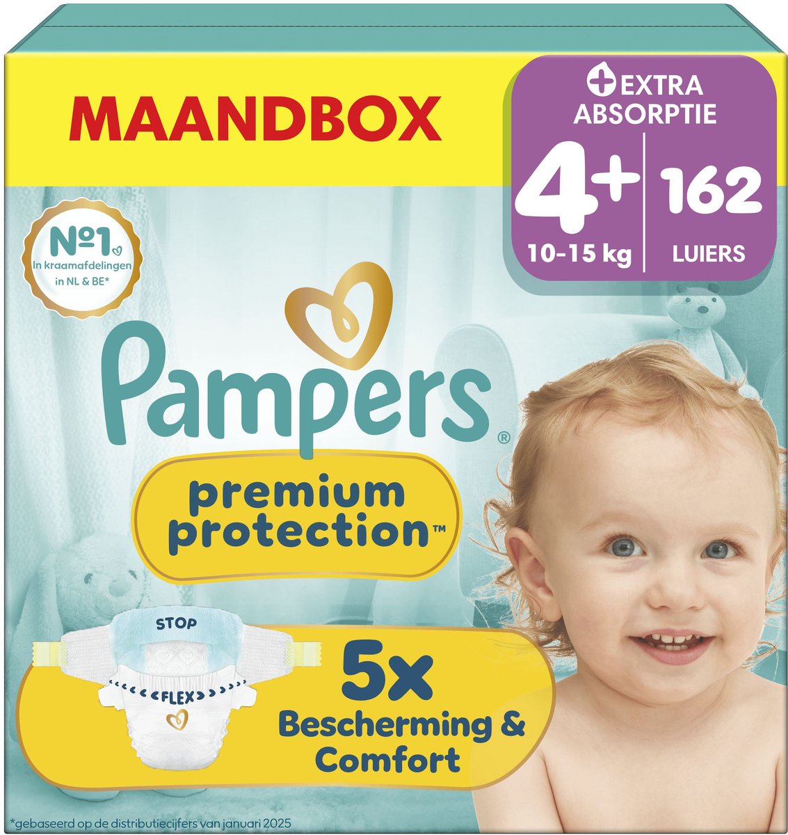 Pampers Premium Protection Größe 4+ – 162 Windeln – 10 kg–15 kg – Monatsbox