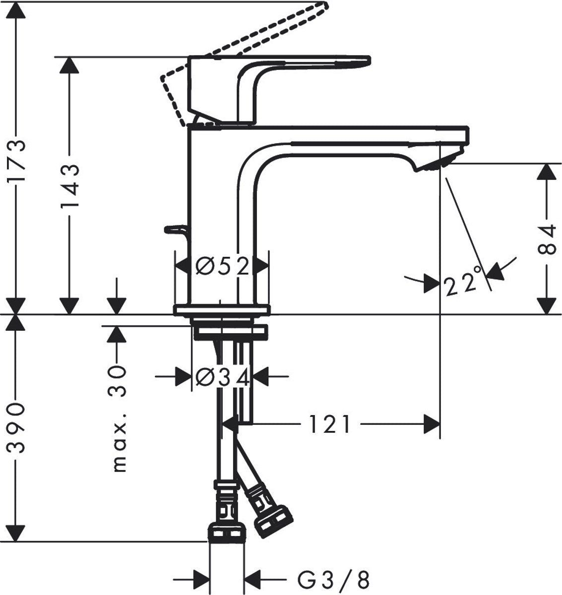Hansgrohe rebris e – Waschtischarmatur – Einhebelbedienung – Kaltstart energiesparend – mit Ablaufgarnitur – 80 mm Größe – Chrom