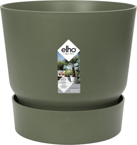 Elho Greenville rund 18 – Blumentopf für den Außenbereich mit Wasserreservoir – 100 % recycelter Kunststoff – ø 18,3 x H 17,4 cm – blattgrün