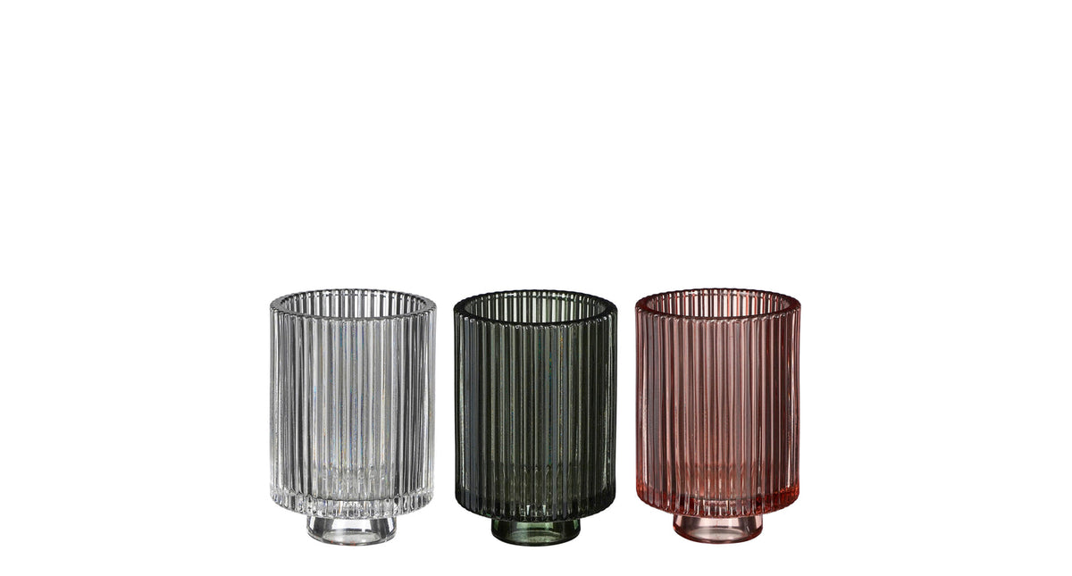 Tealight holder glass green pink 3 assorted - h9,5xd6,5cm