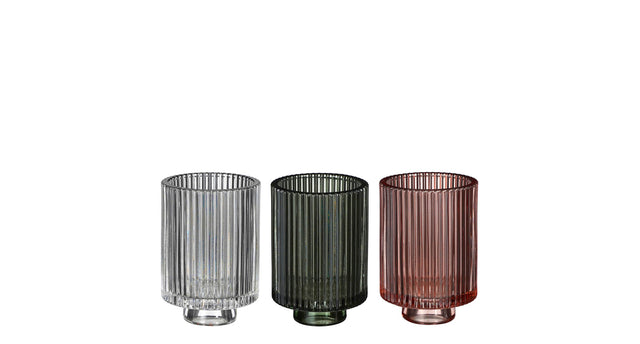 Tealight holder glass green pink 3 assorted - h9,5xd6,5cm