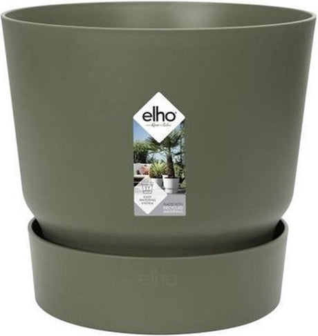 Elho Greenville rund 47 – großer Blumentopf für den Außenbereich mit Wasserreservoir – 100 % recycelter Kunststoff – ø 47 x H 44 cm – blattgrün