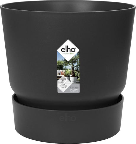 Elho Greenville Round 18 – Blumentopf für den Außenbereich mit Wasserreservoir – 100 % recycelter Kunststoff – ø 18,3 x H 17,4 cm – Living Black