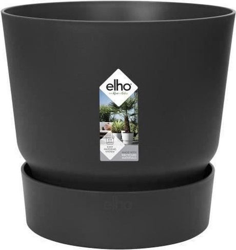Elho Greenville Round 30 – großer Outdoor-Blumentopf mit Wasserreservoir – 100 % recycelter Kunststoff – ø 29,5 x H 27,8 cm – Living Black