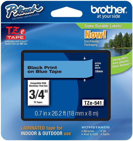Brother Etikettenband tze541 schwarz, blau 18mmx8m