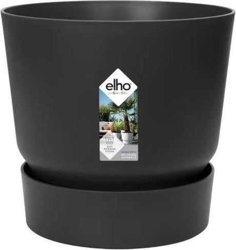 Elho Greenville Round 47 – großer Outdoor-Blumentopf mit Wasserreservoir – 100 % recycelter Kunststoff – ø 47 x H 44 cm – Living Black