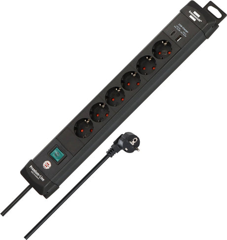 Brennerstuhl premium-line Steckdosenleiste 6-fach mit USB-C PD 30W und USB-A 18W Steckdosenleiste (schwarz, 1x USB-A, 1x USB-C)