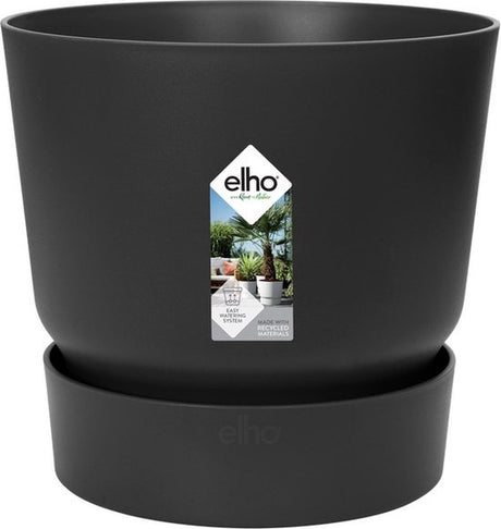 Elho Greenville Round 25 – Blumentopf für den Außenbereich mit Wasserreservoir – 100 % recycelter Kunststoff – ø 24,5 x H 23,3 cm – Living Black