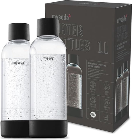Mysoda - Set mit 2 wiederverwendbaren Flaschen à 1 Liter - Schwarz - passend für Geräte