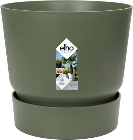 Elho Greenville Round 25 – Blumentopf für den Außenbereich mit Wasserreservoir – 100 % recycelter Kunststoff – ø 24,5 x H 23,3 cm – blattgrün