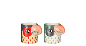 Pot bird green red 2 assorted - h14,5xd13,5cm