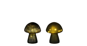 Lamp paddestoel glas groen 2 ass 10 led battery - h15xd12cm