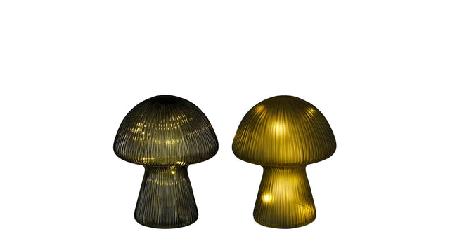 Lamp paddestoel glas groen 2 ass 15 led battery - h20xd16cm
