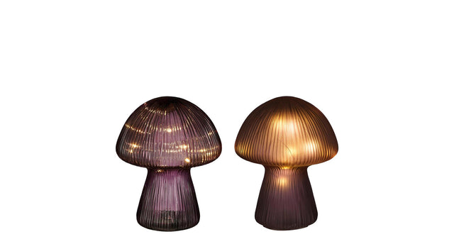 Lamp paddestoel glas paars 2 ass 15 led battery - h20xd16cm