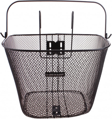Dunlop Fahrradkorb Lenker 22l – Fahrradkorb mit Griff und Haken – Fahrradkorb 34 x 24,5 x 26 cm – geeignet für Elektrofahrrad, Oma-Fahrrad und Stadtfahrrad – Metall – Schwarz