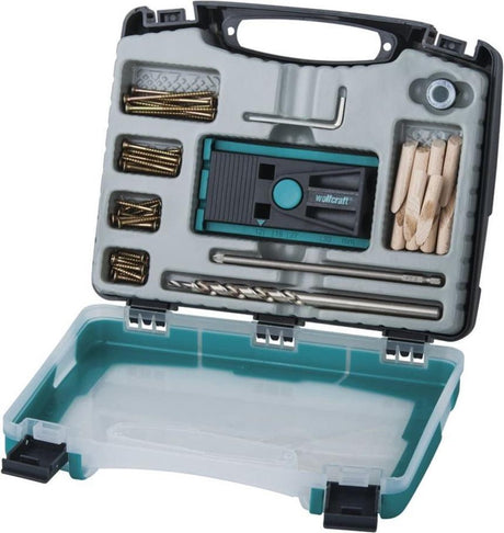 Wolfcraft - Undercover-Bohrlehren-Set - Bohrlehre - Taschenlochlehre - Eckverbinder-Set - 55-teilig - Komplettes Dübel-Set - 4642000