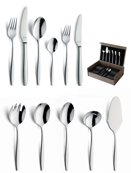 Amefa Florence 78-teiliges Besteckset – 12 Personen – Silber – in luxuriöser Holzkassette – hochwertiger 18 10 Chromnickelstahl