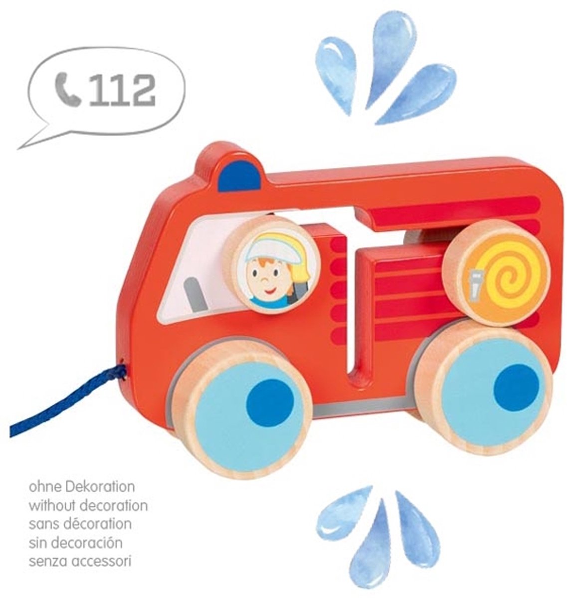 Goki Holz-Nachziehfigur Feuerwehr 112