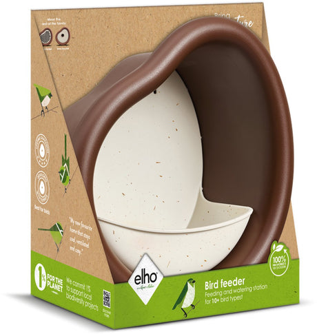 Elho Bio-Vogelfutterhaus 25 cm – Vogelfutterhaus und Vogeltränke – 100 % recycelter Kunststoff – L27,4 x B16,8 x H25,4 cm – Kastanienbraun