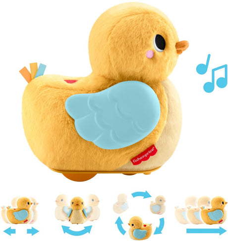 Fisher-price 4-in-1 knuffel en kruip eend - op de buik spelen met muziek en kruipactiviteit en pluchen knuffel