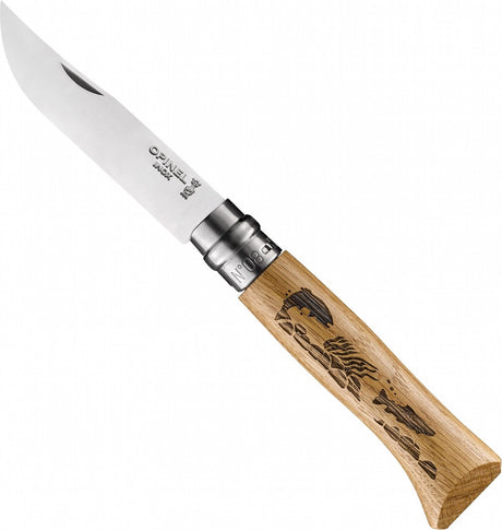 Opinel Nr. 08 Forelle graviertes Taschenmesser aus Edelstahl und Holz