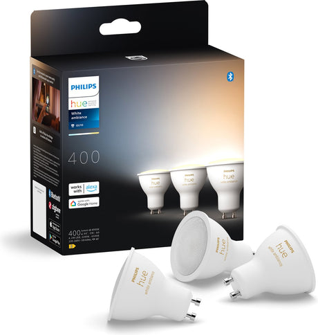 Philips hue led lamp - gu10 fitting - bevat 3 lampen - aanpasbaar wit licht - slimme verlichting