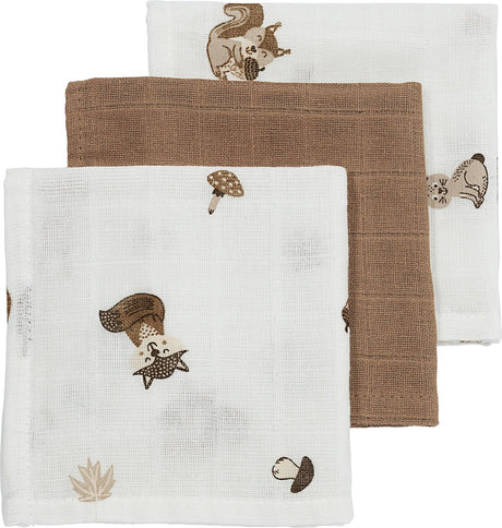 Meyco Baby-Waldtiere-Mundtücher – 3er-Pack – hydrophil – Toffee – 30 x 30 cm