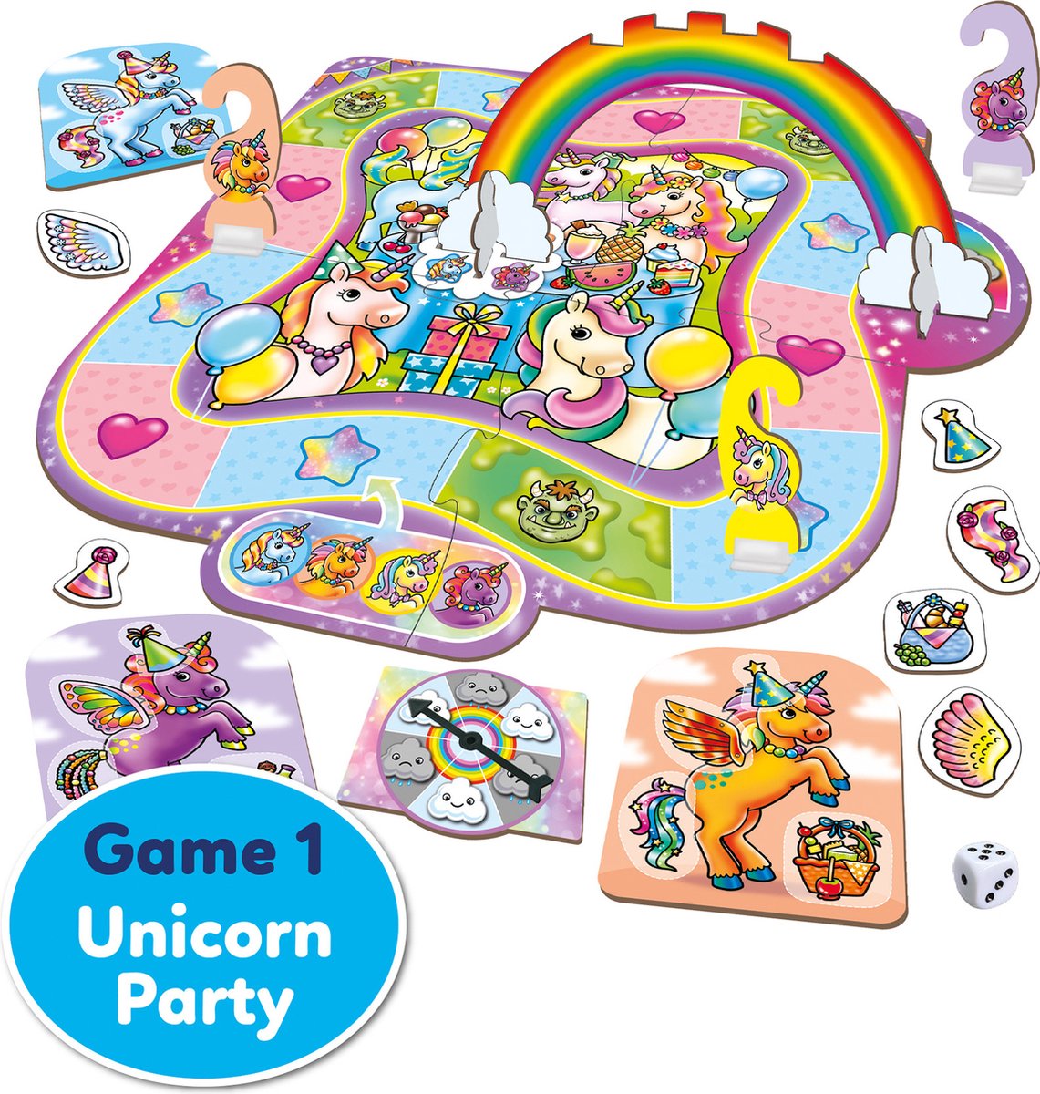 Orchard Toys – Einhorn-Spaßspiel – 3 in 1 – Paar- und Gedächtnisspiele – Einhorn-Thema – ab 4 Jahren