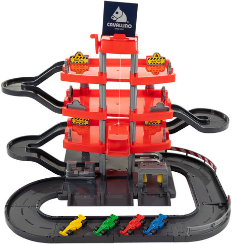 Cavallino Racing Parkhaus rot mit 4 Stockwerken und Autos spielen Set