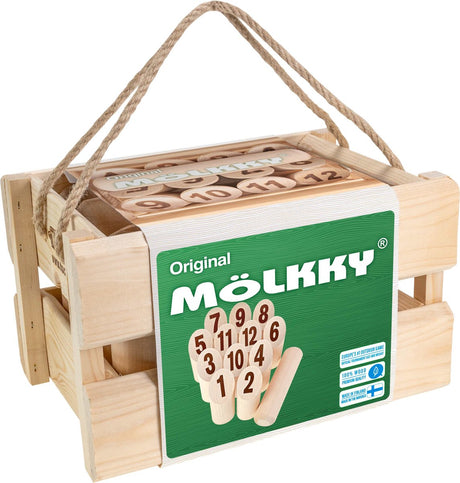 Tactic Mölkky – Fang- und Wurfspiel – Original finnisches Holzwurfspiel in luxuriöser Holztragetasche – nachhaltiges Birkenholz – mit kostenloser Punkte-App