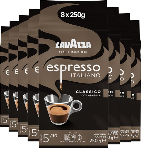 Lavazza Espresso Italiano Classico Filterkaffee – gemahlener Kaffee – Mischung aus Arabica-Robusta-Bohnen – Intensität 5 10 – 8 x 250 Gramm
