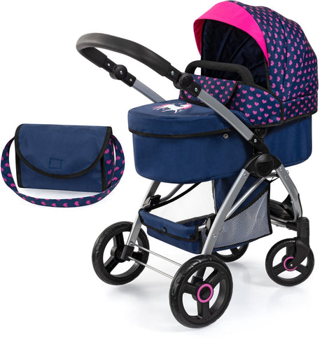 Bayer Design Puppenwagen City Max mit Tasche, höhenverstellbar, drehbare Räder vorne, umbaubar zum Buggy, integrierter Korb