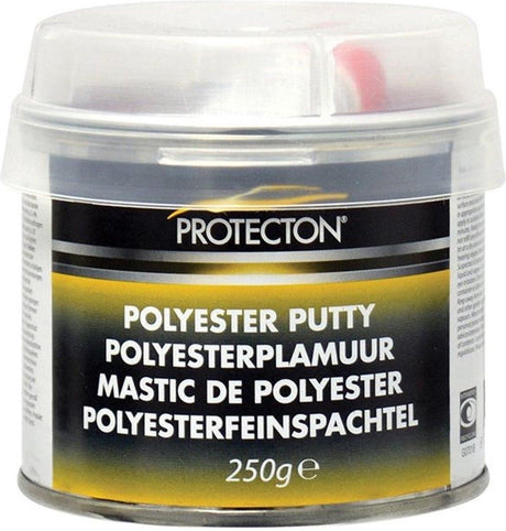 Protecton Polyesterspachtelmasse - zum Ausgleichen von Unebenheiten - anwendbar auf Stahl, Aluminium, Holz, Beton Polyester - elastisch und sehr gut schleifbar - inkl. Tube Härter - 250gr