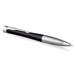 Parker urban twist-balpen | muted black met chromen rand | medium punt met blauwe-inktvulling | geschenkdoos