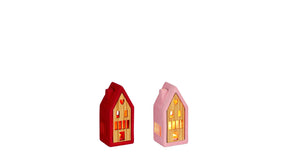 Huis rood roze 2 assorti led battery operated - l7,5xb6,5xh16cm