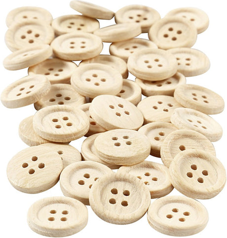 Creativ Company Holzknöpfe, D 18 mm, 4 Löcher, 40 Stück 1 Box