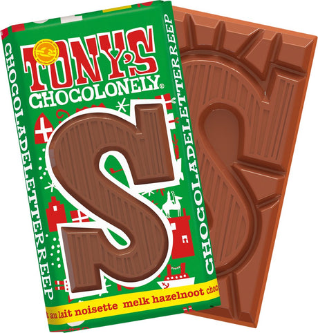 Tony's chocolonely - chocoladeletter - melk hazelnoot - sinterklaas - schoencadeautjes - sint cadeau - 180 gram - fairtrade belgische chocola