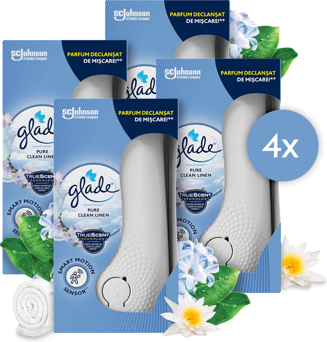 Glade sense spray holder pure clean linen 4 x